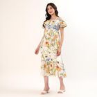 Women's Off White Cotton V-Neck Bohemian Floral Dress, Off White, small
