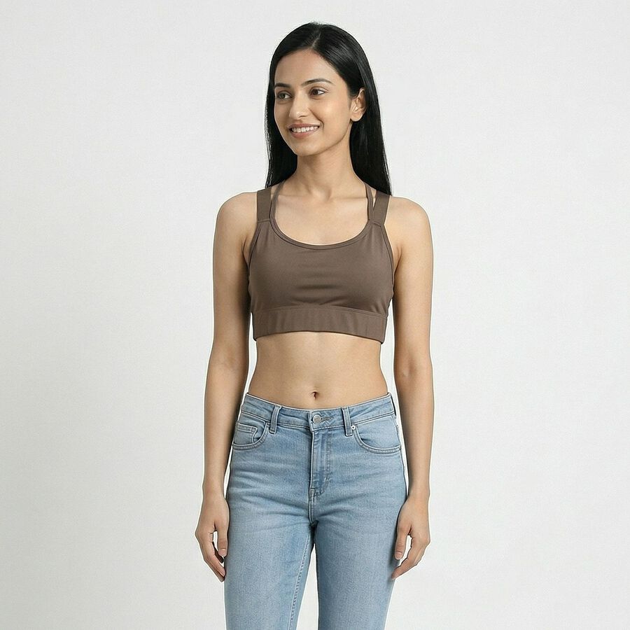 Women's Brown Wireless Sports Bra, Brown, large
