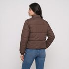 Women's Brown Stand Collar Puffer Jacket, Brown, small