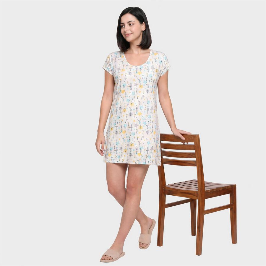 Women's White Round Neck A-Line Nighty, White, large