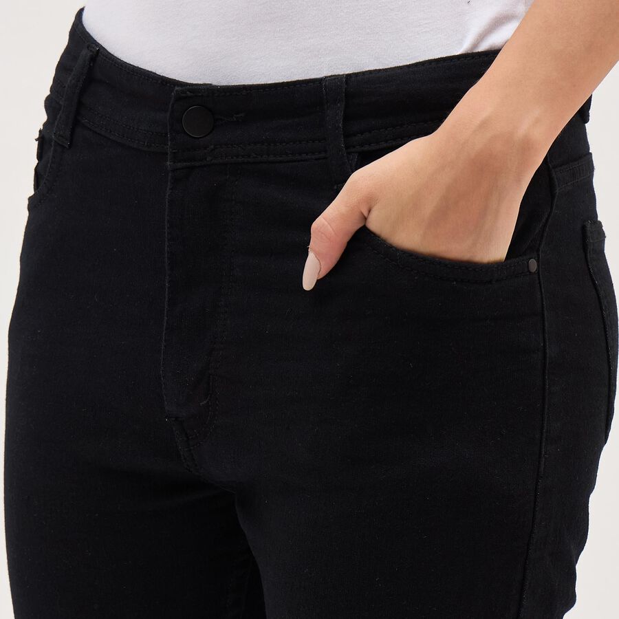 Women's Jet Black Skinny Fit Frayed Hem Jeans, Black, large image number null