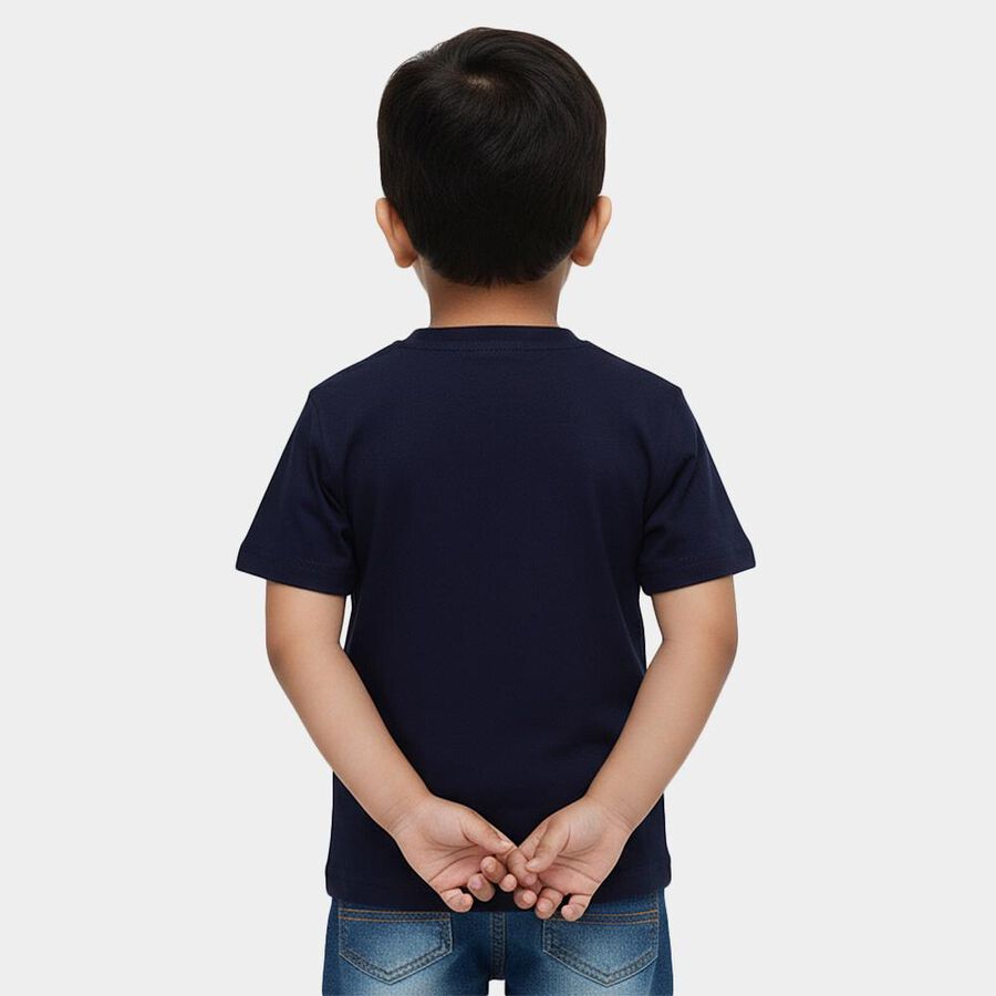Boys Navy Blue Cotton Crew Neck Casual T-Shirt, Navy Blue, large