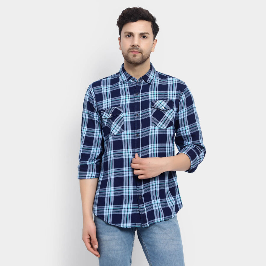 Cotton Checks Casual Shirt, गहरा हरा, large image number null