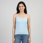 Women's Light Blue Cotton Scoop Neck Minimalist Slip, हल्का नीला, small
