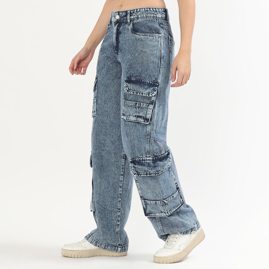 Ladies' 100% Cotton Jeans, मध्यम नीला, large image number null