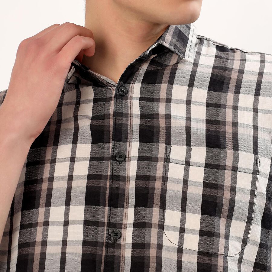 Men's Black and White Cotton Full Sleeve Spread Collar Casual Shirt, ऑफ व्हाइट, large image number null