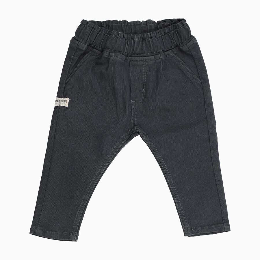 Infants Dark Charcoal Black Regular Fit Elastic Waist Jeans, गहरा ग्रे, large image number null