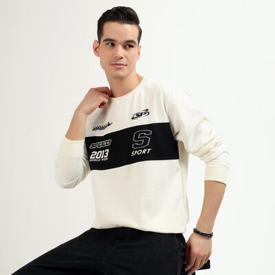 Men's Off-White Crew Neck Casual Sweatshirt
