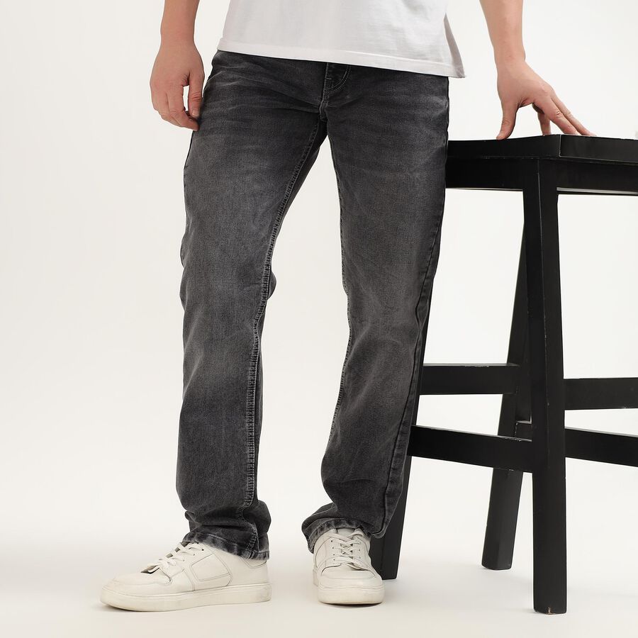 Men's Charcoal Black Straight Fit Five-Pocket Jeans, Light Grey, large image number null