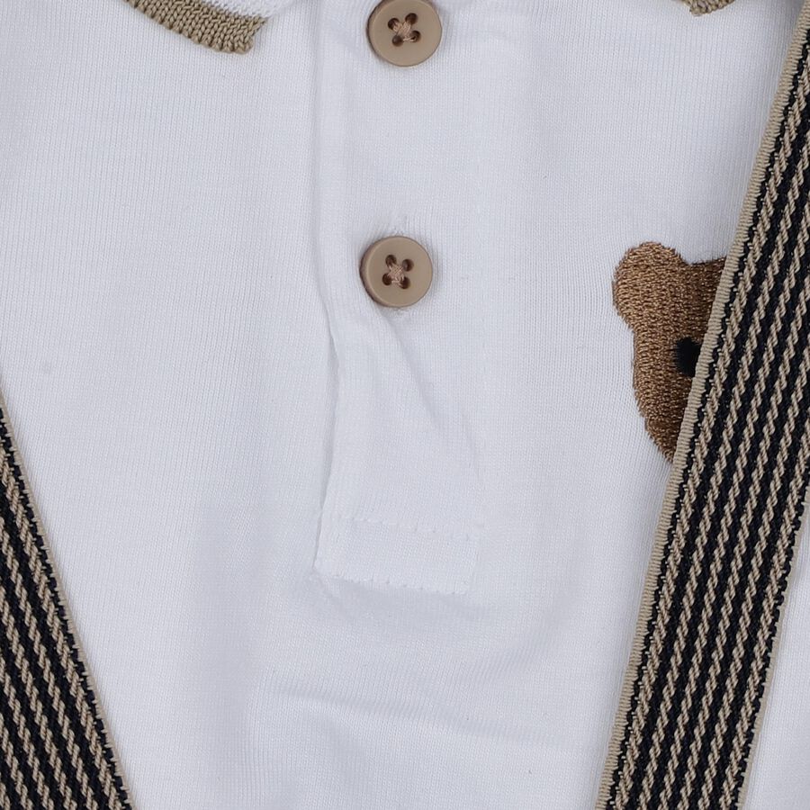 Infants' Beige Cotton Polo Neck Embroidered Baba Suit, गहरा पीला, large