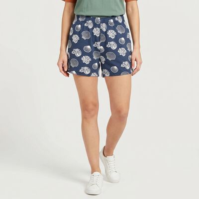 Women's Navy Blue Regular Fit Printed Shorts