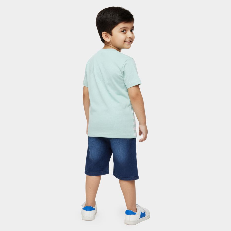 Boys' Light Green Cotton Round Neck Striped Baba Suit, Light Green, large