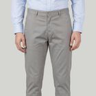 Men's Grey Slim Fit Flat-Front Casual Trousers, Light Grey, small