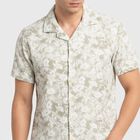 Men's Mint Green Floral Camp Collar Casual Shirt, Light Green, small