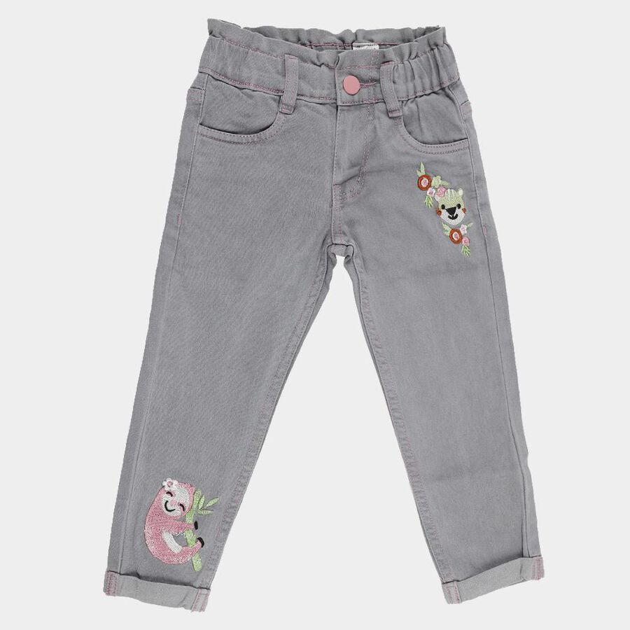 Girls' Light Grey Regular Fit Embroidered Jeans, Light Grey, large image number null