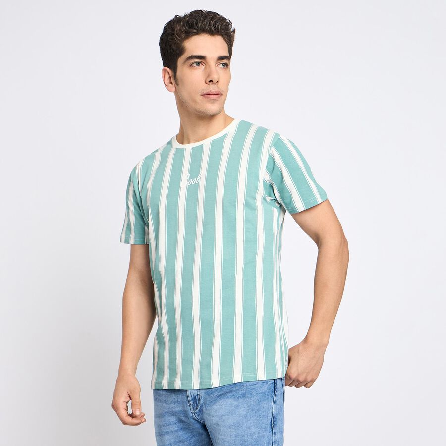 Men's 100% Cotton Round Neck Half Sleeves T-Shirt, Sky Blue, large