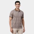 Men's Beige Cotton Polo Neck Classic T-Shirt, Beige, small