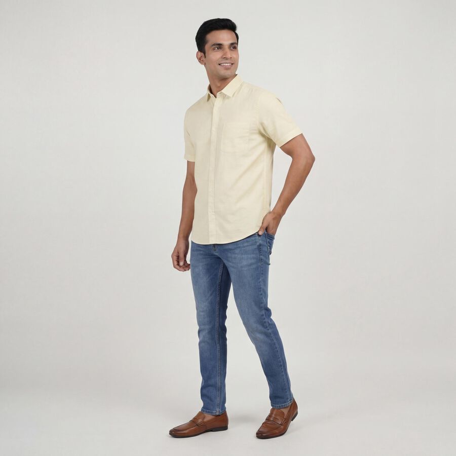 Men's Yellow Classic Casual Shirt, पीला, large