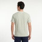 Men's Green Round Neck Striped Regular T-Shirt, Light Green, small