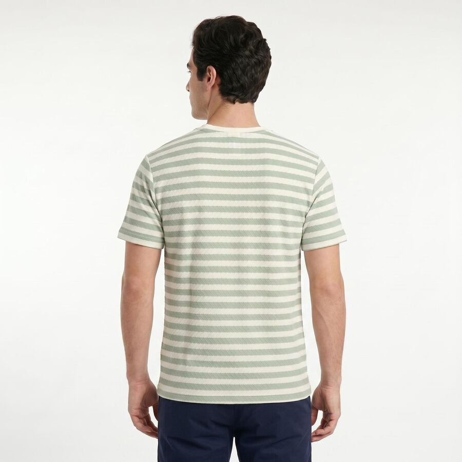 Men's Green Round Neck Striped Regular T-Shirt, Light Green, large