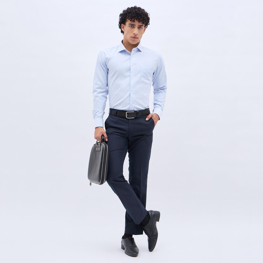 Men's Fixed Waist Slim Fit Formal Trousers , Navy Blue, large image number null