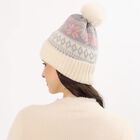 Women's Cream and Grey Snowflake Knitted Beanie Cap, Off White, small image number null