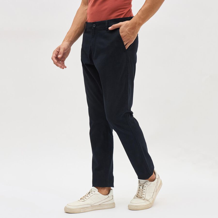 Men's Slim Fit Casual Trousers, Navy Blue, large image number null