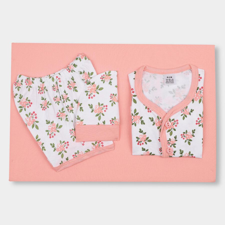 Infants' Cotton Gift Set 4 Pc&nbsp;Gift&nbsp;Set&nbsp;(Top, Shorts, Cap/Bib, Sheet), Coral, large