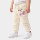 Girls' White Jogger Fit Cherry Applique Pyjama, सफ़ेद, small