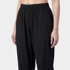 Women's Black Straight-Fit Lace Hem Cotton Palazzos, काला, small