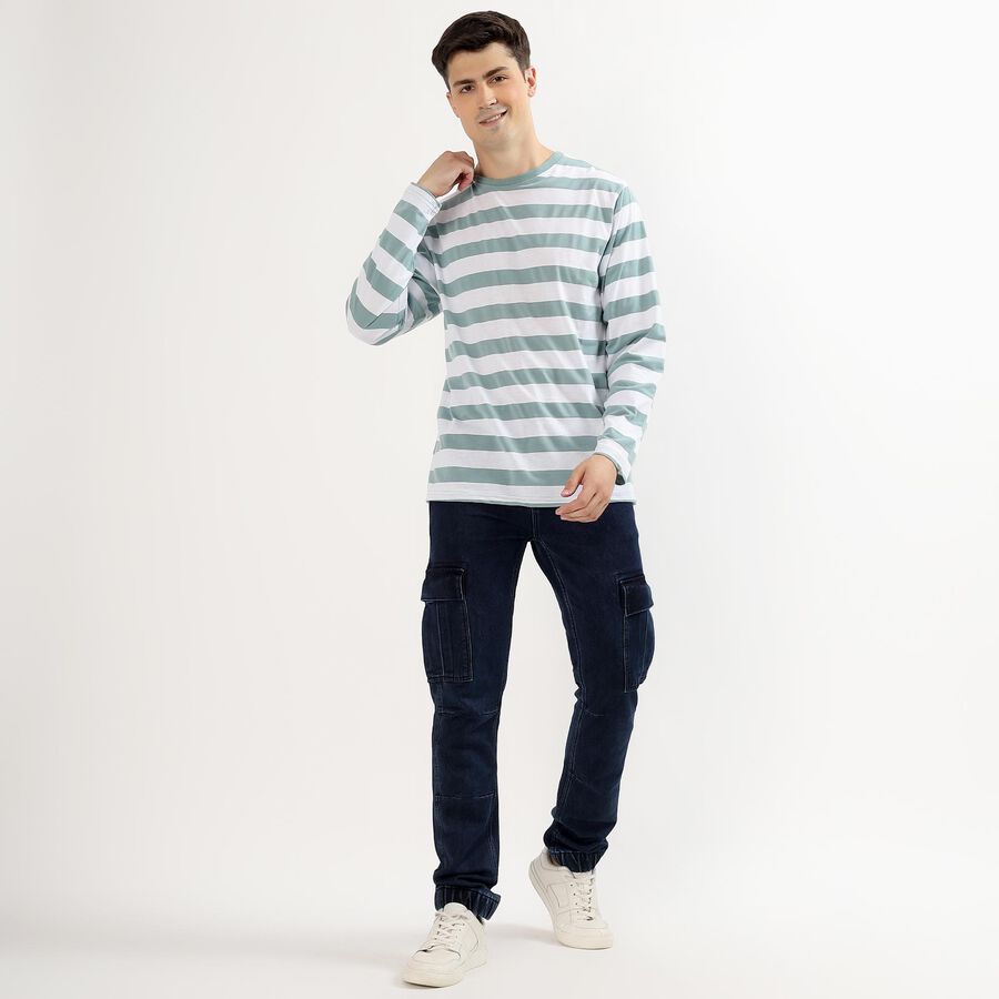 Men's Muted Sage Green Crew Neck Casual T-Shirt, एक्वा, large image number null