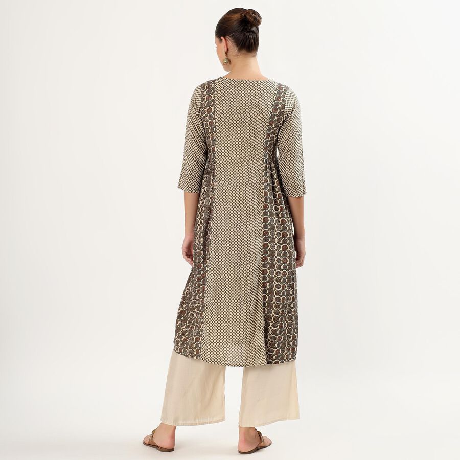 Women's Beige Round Neck Printed Kurta, Beige, large image number null