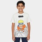 Boys' White Cotton Round Neck Casual T-Shirt, ऑफ व्हाइट, small