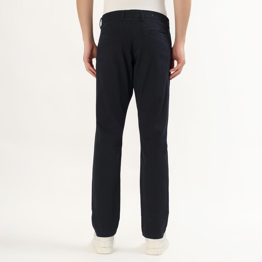 Men's Deep Midnight Navy Slim Fit Flat-Front Casual Trousers, Navy Blue, large image number null
