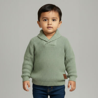 Infants Light Sage Green Shawl Collar Knit Pullover