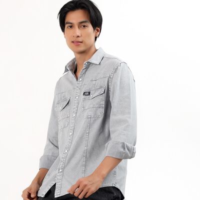 Men's Light Grey Cotton Full Sleeve Classic Collar Casual Shirt