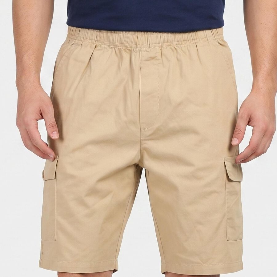 Men's Beige Regular Fit Cotton Jamaican Shorts, गहरा पीला, large