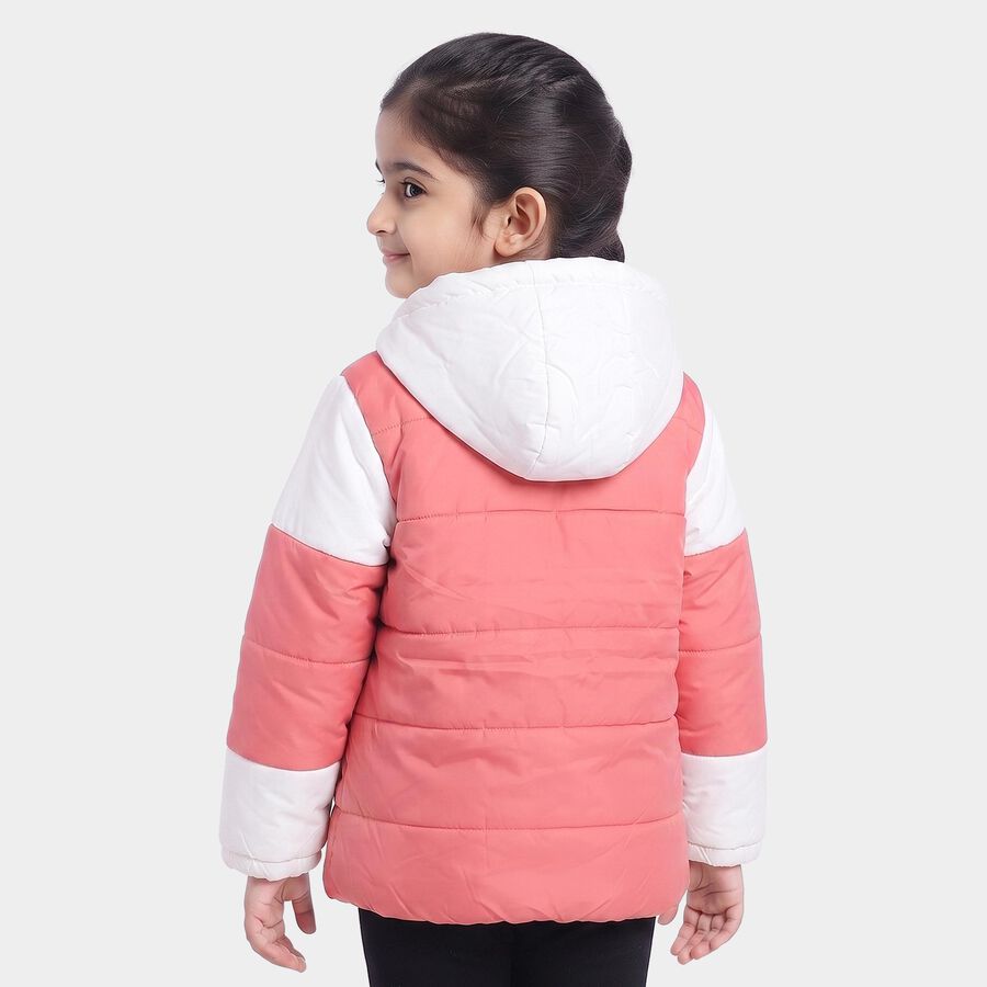 Girls Pink Hooded Puffer Jacket, Pink, large