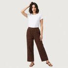 Women's Brown Wide Leg Embroidered Trousers, भूरा, small