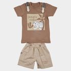 Infants' Beige Cotton Round Neck Baba Suit, Beige, small