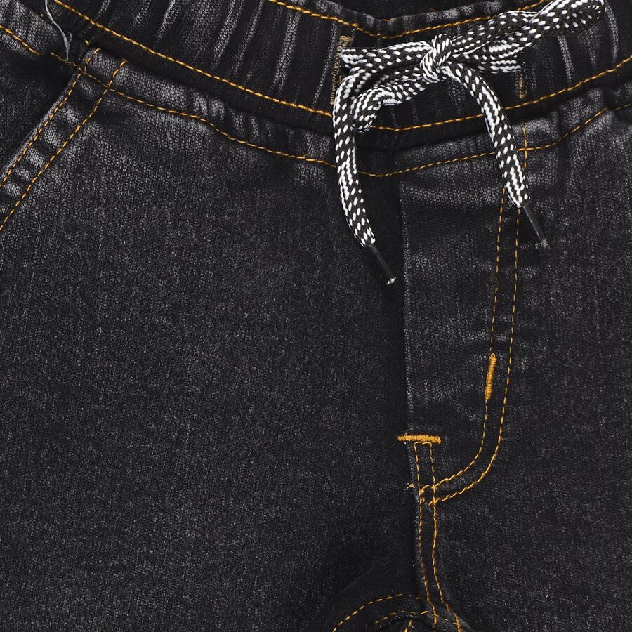 Boys' Charcoal Black Regular Fit Elastic Waist Jeans, Dark Grey, large image number null