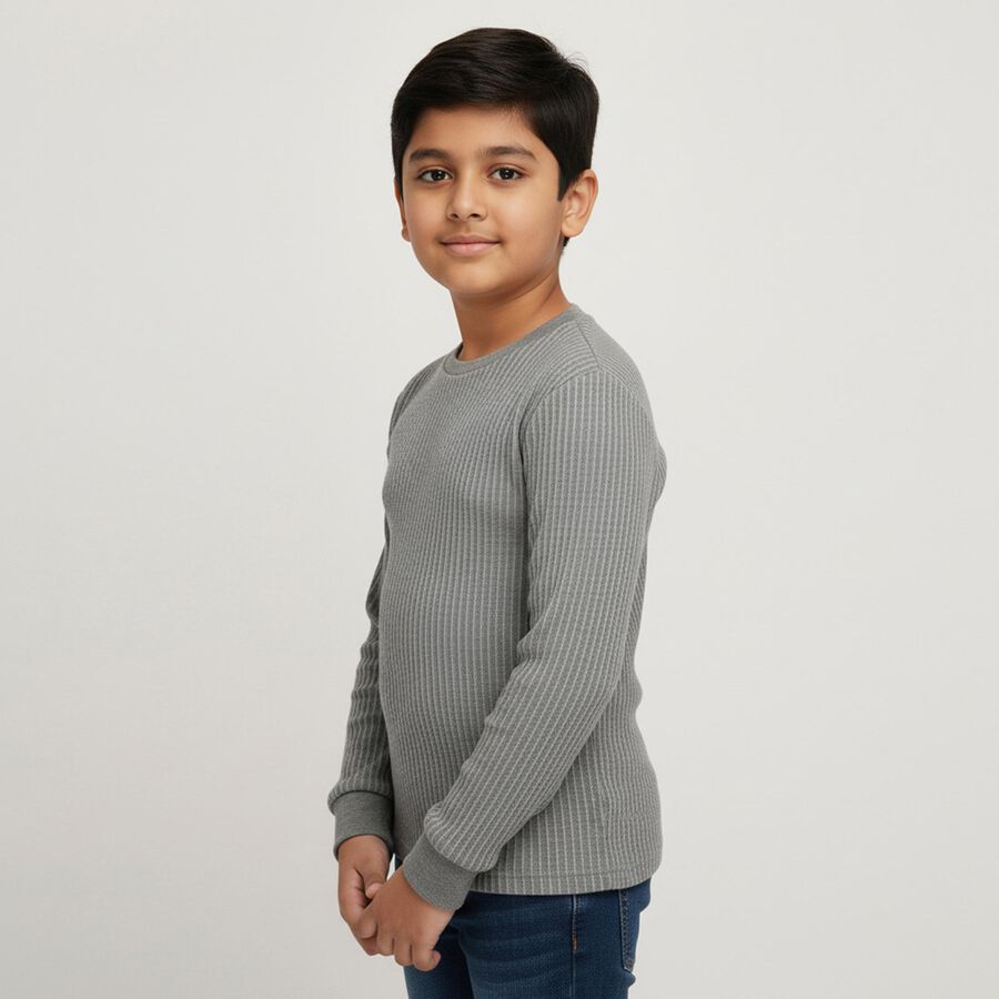 Boys Muted Charcoal Black Round Neck Thermal, मिश्रित मध्यम ग्रे, large image number null
