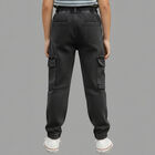 Boys' Charcoal Black Relaxed Fit Cargo Jogger Jeans, काला, small image number null