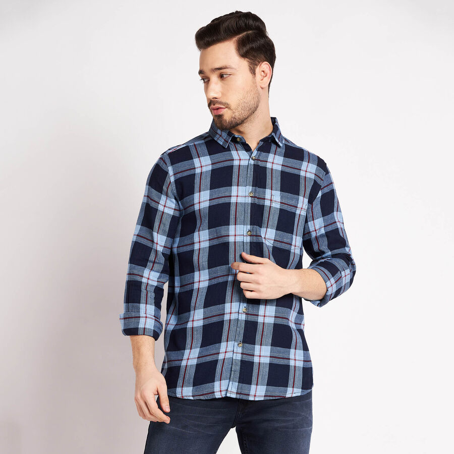 Cotton Checks Casual Shirt, Light Blue, large image number null