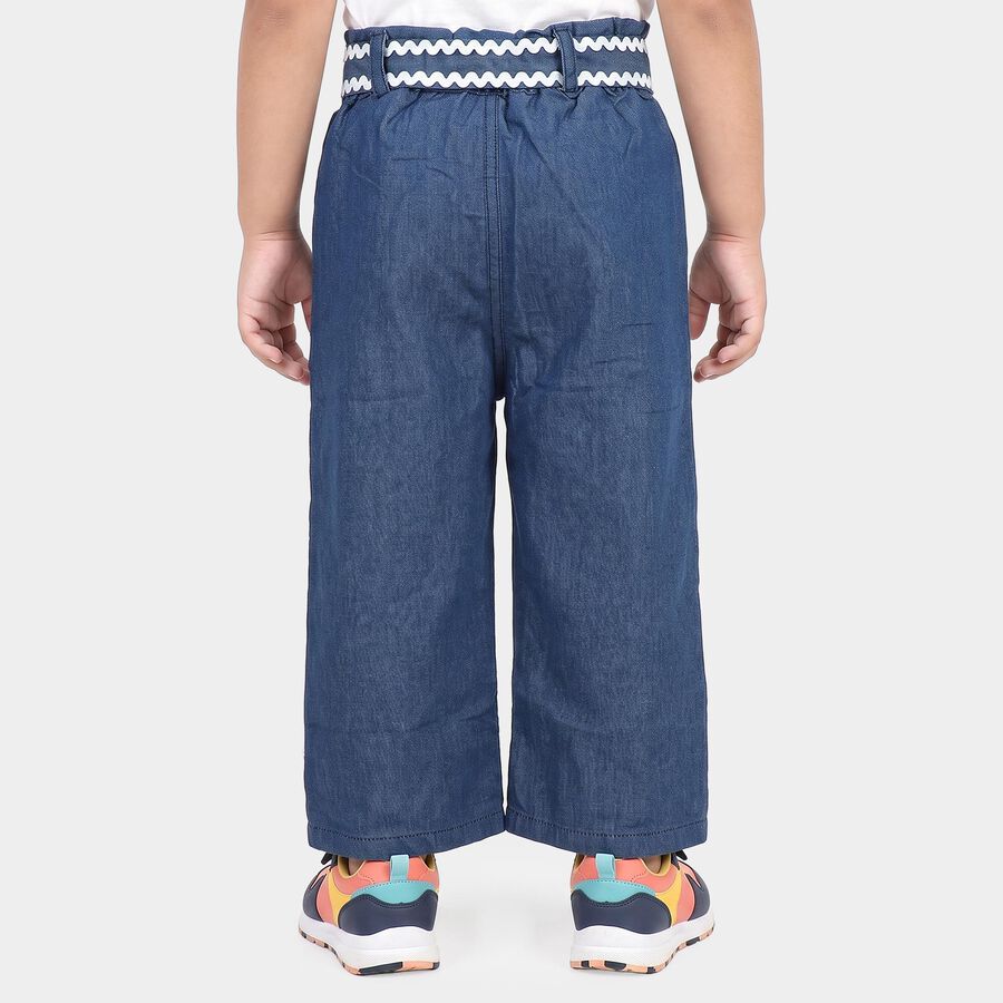 Girls' Navy Blue Wide Leg Paperbag Waist Jeans, गहरा नीला, large