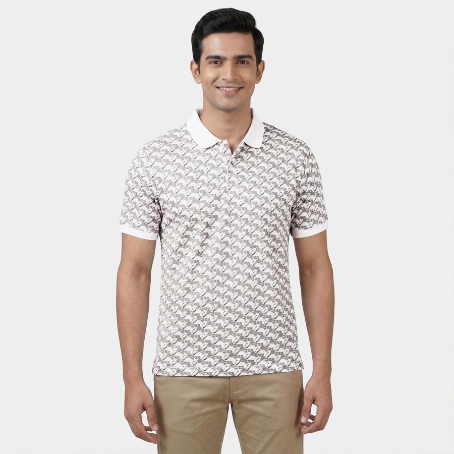 Men's Grey Cotton Polo Neck Classic T-Shirt, Light Grey, large