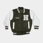 Boys Olive Green Stand Collar Varsity Jacket, Olive, small