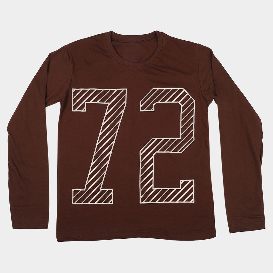 Boys Brown Crew Neck Regular T-Shirt, भूरा, large