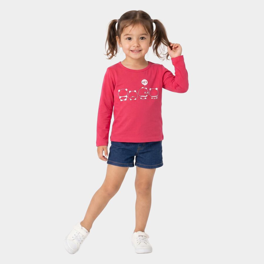 Girls Fuchsia Round Neck Regular Top, Fuchsia, large