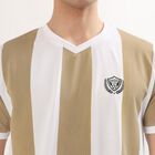 Men's Beige and White V-Neck Striped T-Shirt, Beige, small